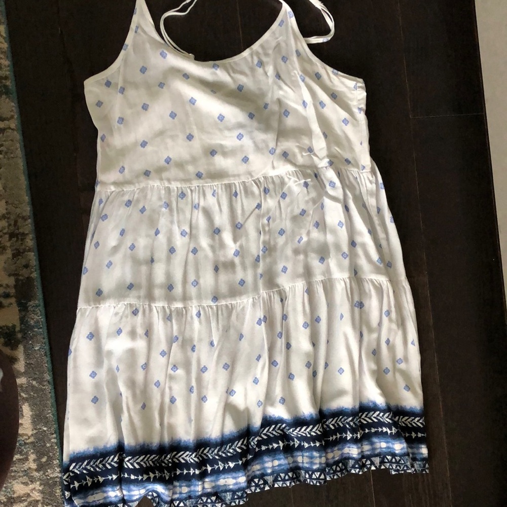Size Large A line beach cover up! Blue and white with spaghetti straps